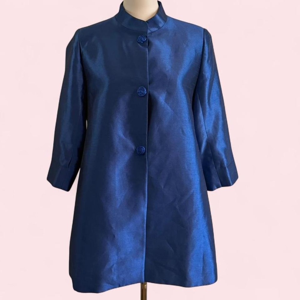 Vintage Royal Blue Dupioni Jacket with Rosette Buttons